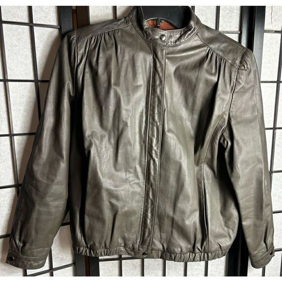 GJS Vintage Brown Leather Bomber Jacket - Picture 1 of 7